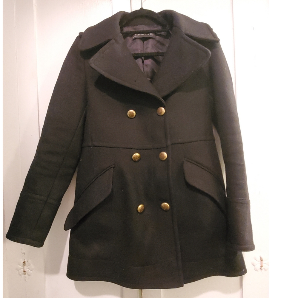 SOLD Zara Double-Breasted Pea Coat (S, Black)